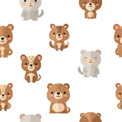 Fototapeta premium Seamless Pattern with Adorable Cartoon Baby Bears and Other Forest Animals.