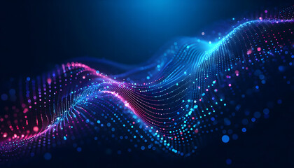 Ultra-Modern Three-Dimensional Dotted Wave with Cyan Highlights and Warm Pink Rim Light