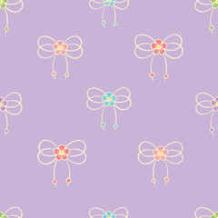 Seamless pattern with hand drawn floral bows on purple background
