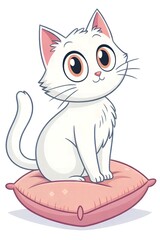 Obraz premium Adorable White Kitten Sitting on Pink Pillow Cute Pet Illustration clipart