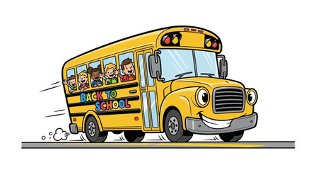 Yellow school bus transporting children on road, viewed from front side © Avra