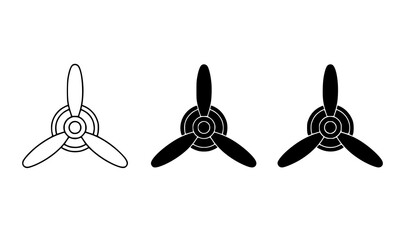 Minimalist airplane propeller engine blade icon set in outline silhouette and solid style for aviation and mechanical concept isolated on transparent background © MdRoni