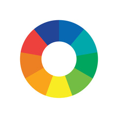 Obraz premium Color palette guide. Rainbow color wheel. Color wheel vector. Illustration of printing color wheel with twelve colors in gradations. Gradation of colors Theory in the circle.