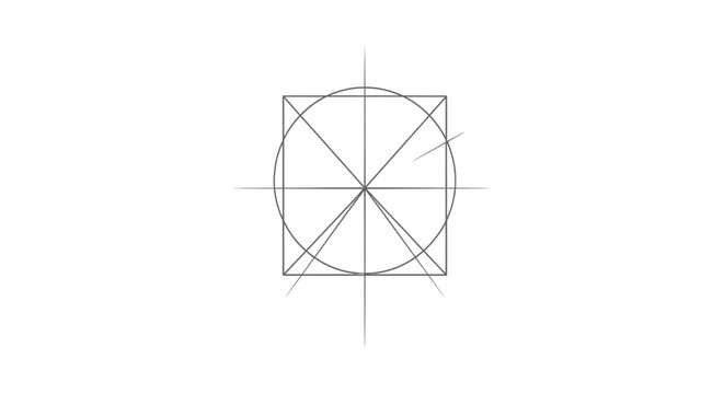 geometric construction of a square inscribed circle and intersecting lines illustrating fundamental math and design.
