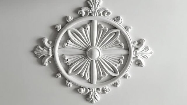 Elegant white decorative ceiling medallion with intricate floral design