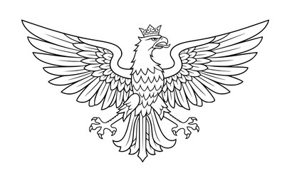 Obraz premium Stylized Polish Eagle Heraldic Black and White Outline Vector