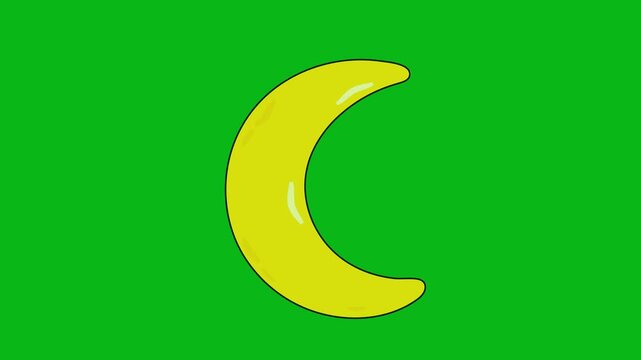 a vector animation of a yellow crescent moon with a green and gold lantern glowing softly, symbolizing Ramadan nights, Islamic spirituality, and festive celebration.