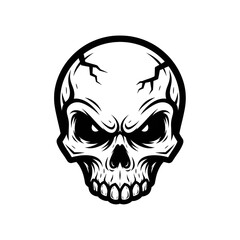 Obraz premium Black and white illustration of a skull with angry eyes and cracks on top