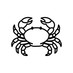Illustration vectorielle minimaliste d’un crabe, style dessin au trait noir et blanc. Symbole du littoral breton et des spécialités de la mer. © Manon
