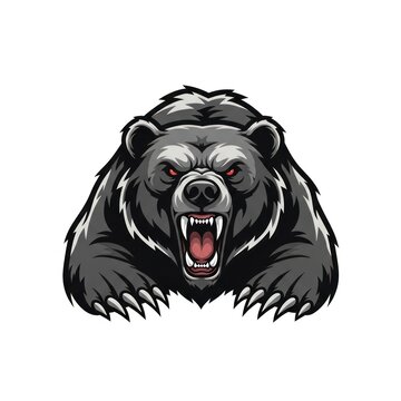 A roaring grizzly bear in a dynamic, aggressive pose, ready to attack. Cartoon style with bold shading