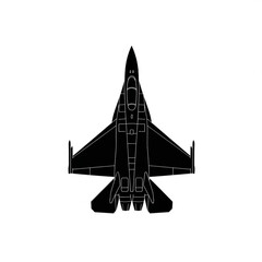 Black Silhouette Modern Fighter Jet Top View – Symmetrical Wings Vector Isolated on White