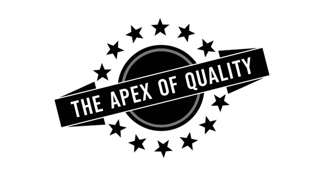 a high-quality stamp emblem featuring stars and a banner with the apex of quality text symbolizing excellence and premium guarantee.