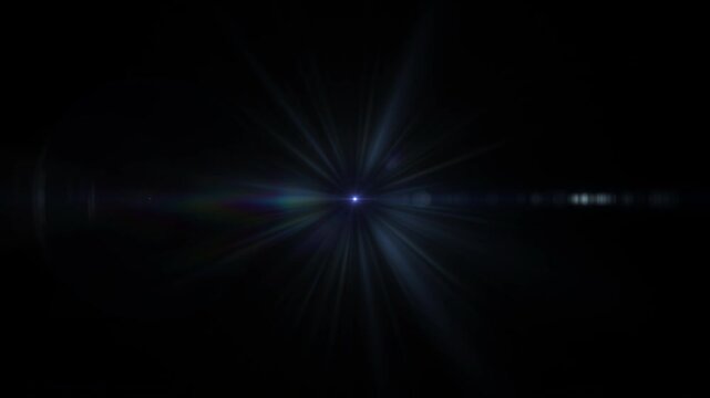 Abstract center blue optical flare shine light burst animation art on black background for screen project overlay. Lighting lamp rays effect dynamic gold hue color bright