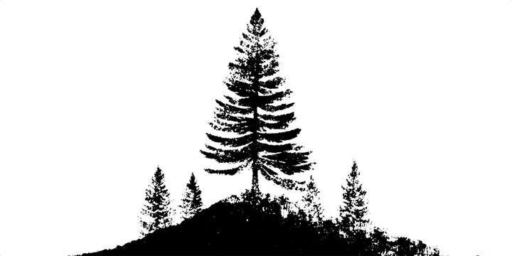 Pine tree silhouette in stencil style for nature theme design