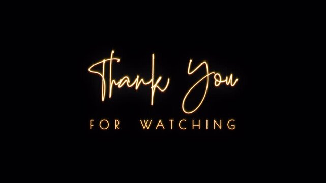 Thank you for watching gold neon glitch text effect animation cinematic title on black abstract background. Promote advertising concept isolate using QuickTime Alpha Channel 