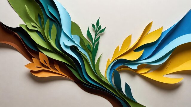 Paper foliage shapes layered and arranged on white background.