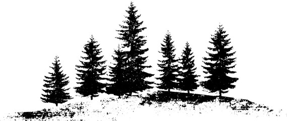 Obraz premium Snow covered pine tree abstract stencil in high contrast for winter design