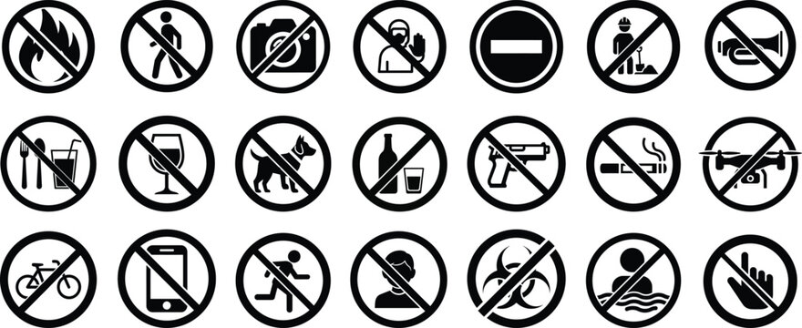 Collection of no or prohibited sign symbols