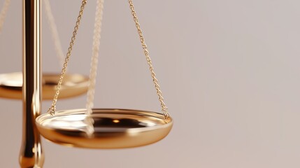 Golden balance scales on soft background for justice concept  