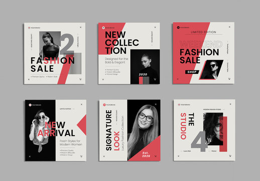 Modern Fashion Sale Social Media Post Template Set