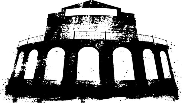 High contrast abstract stencil of historic ticket validator slot architecture
