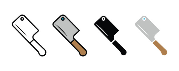 Obraz premium Meat cleaver and butcher knife icon set. Kitchen tool symbol for meat cutting, culinary chef equipment, and gastronomy restaurant design. Vector Illustration.