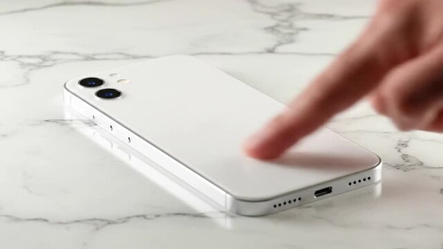 White iPhone on Marble Surface - A Close-Up Look.