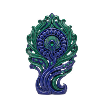 Ornate peacock feather design with lapis lazuli and malachite