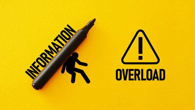 Information overload and infobesity concept with overwhelmed mind, excessive data flow, digital stress, cognitive fatigue, multitasking pressure, online content consumption, mental burnout