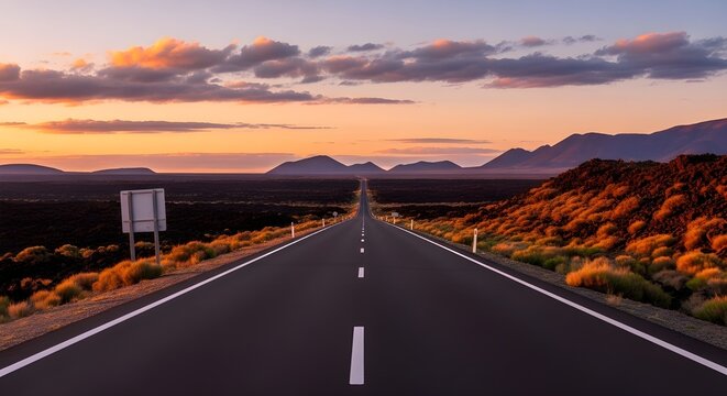 Imagen relacionada con viajes por carretera inexplorados y aventuras. Camino a trav&eacute;s del paisaje esc&eacute;nico hasta el destino en el parque natural de Lanzarote