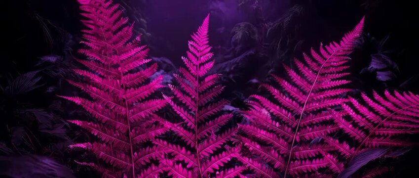 Neon pink fern plant with complex fractal pattern in the forest