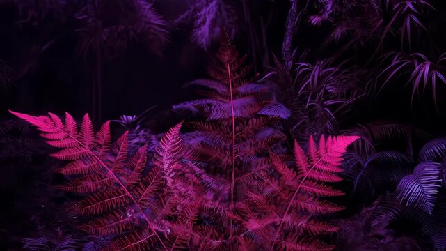 Neon pink fern plant with complex fractal pattern in the forest