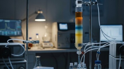 Colorful Chromatography Column in Scientific Laboratory Setup