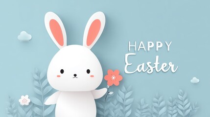 Obraz premium Cute cartoon bunny holding a flower with 
