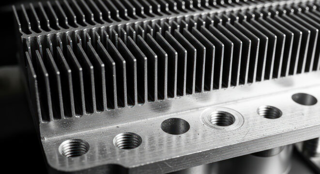 Metal Heat Sink with Fins and Holes.