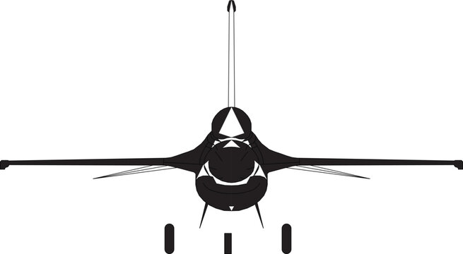 F16A Falcon Lockheed Fighter Jet Cross Section View Silhouette Design Vector Illustration
