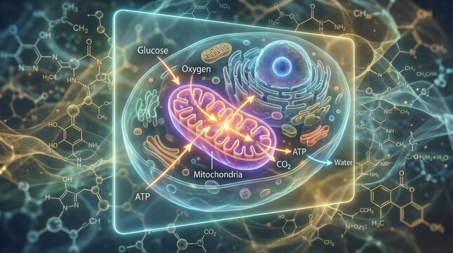 Cellular Respiration Process in Mitochondria Diagram