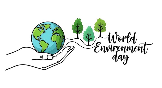 World environment day illustration with earth and trees