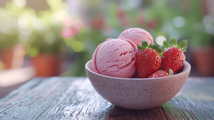 Refreshing Strawberry Ice Cream with Fresh Berries on a Summer Day strawberry summer refreshing cold
