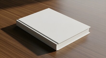 Fototapeta premium White blank book on wooden table, empty notebook, simple background