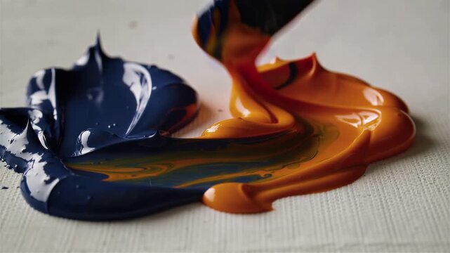 Mixing thick oil paint with palette knife macro