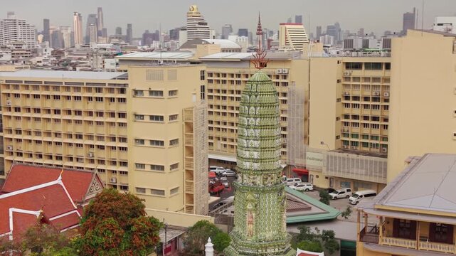 Aerial View of the Prang of Wat Ratchaburana Temple in Bangkok
