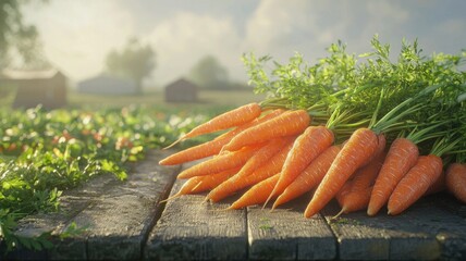 Freshly Harvested Organic Carrots on Rustic Wooden Table at Farm carrots organic farm rustic fresh