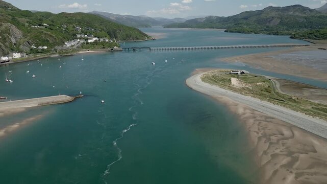 Estuary Barmouth North West Wales Bridge Aerial Landscape