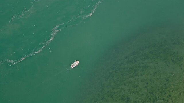 Boat Ferry Birds-Eye-View Barmouth To Fairbourne Wales Estuary Copy space