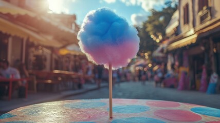 Sweet Cotton Candy on a Sunny Street candy sweet cotton candy sugar dessert pink blue colorful snack