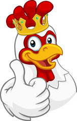 A chicken rooster cockerel bird cartoon character in a kings gold crown giving a thumbs up © Christos Georghiou