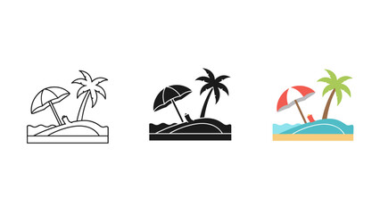 Obraz premium Three beach icons with palm trees and umbrellas Vector