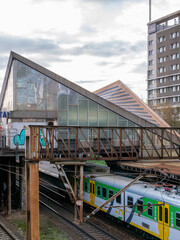 suburban train at warszawa ochota railway station in warsaw poland