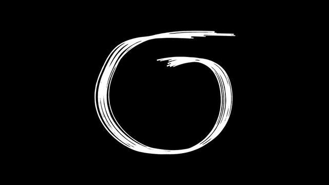 hand-drawn white circle brush stroke highlight marker shape animation on black background